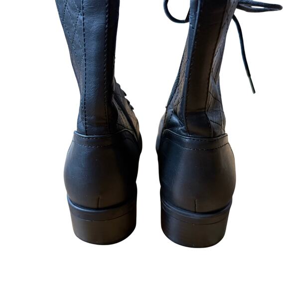Guess Black Quilted Chain Lace Up Combat Boots Size 9 Grunge Utility Biker Moto - Picture 8 of 10